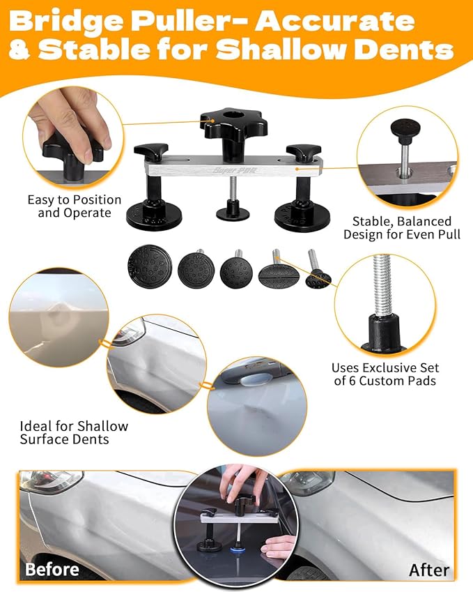 Super PDR Paintless Dent Repair Kit – Complete Car Dent Puller Tool Set with Slide Hammer, T-Bar, Bridge Puller & Lifter – Fix Auto Body Hail Damage, Door Dings, and Car Panel Dents