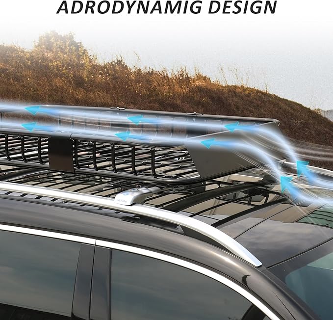 FORWODE 250LBS. 64" x 50" x 6" Roof Rack Carrier Basket with Cargo Net, Waterproof Bag, Strap, Universal Rooftop Cargo Luggage Rack Basket for Car, SUV, Truck