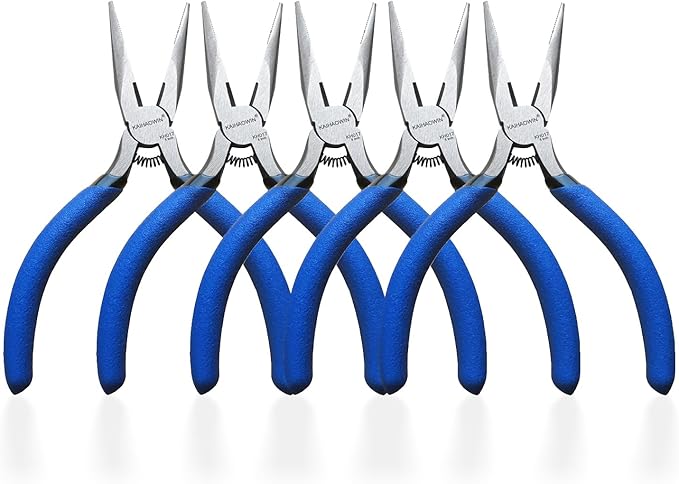 KAIHAOWIN Mini Needle Nose Pliers 5"-5 Pack KAIHAOWIN Small Long Nose Pliers with Wire Cutters, Spring Loaded Thin Needle Nose Pliers, Precision Pliers Set for Crafts/Jewelry Making/Tiny Project