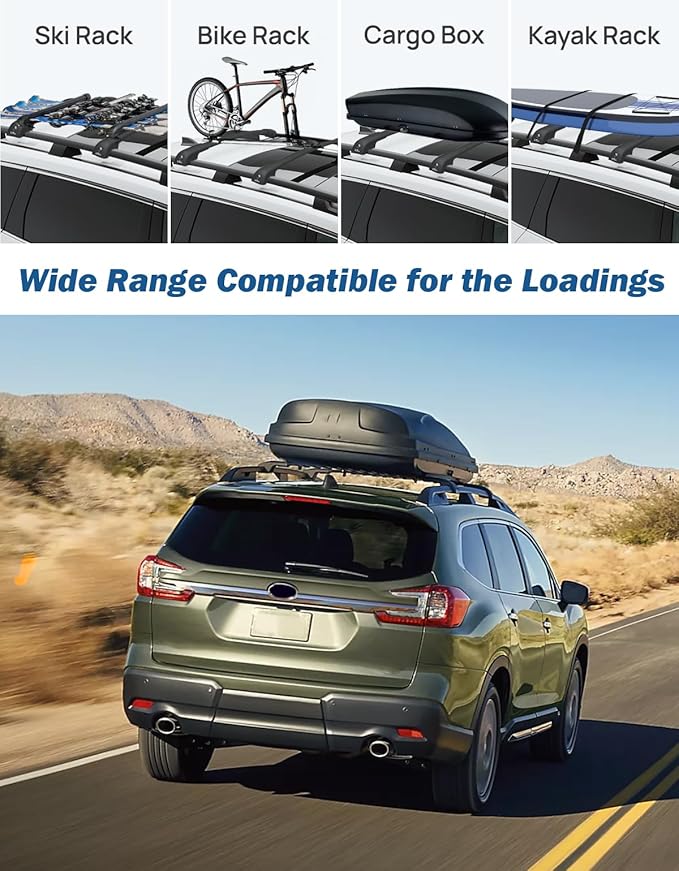 JOYTUTUS Lockable Car Roof Rack Cross Bars Compatible with Subaru Ascent 2019-2025, 220LB Aluminum Crossbars for Roof Racks Suitcases Kayaks Canoes Bikes Skis Snowboard