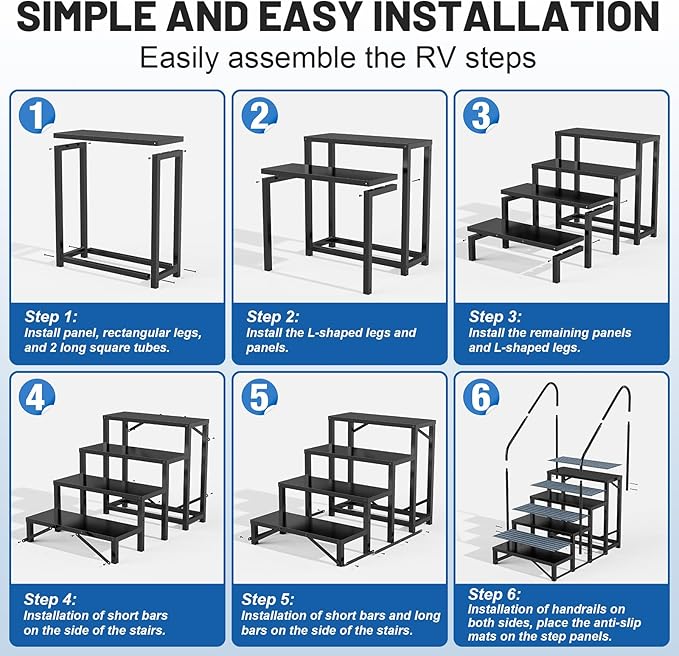 RV Steps Spa Steps with Handrail -4 Step Hot Tub Steps Trailer Steps Mobile Home Stairs for 5th Wheel RV, Trailer, Hot Tub, Pool, Porch with Non-Slip Mats