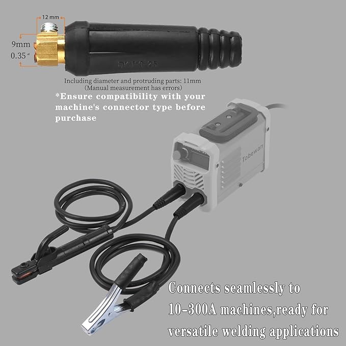 Welding Electrode Holder Lead ARC MMA Stick Welding Ground Clamp and Welding Cable Din 10-25 Connector Plug Stick Electrode Holder Stinger Copper Jaw Holding Plier for 300A Welder Machine