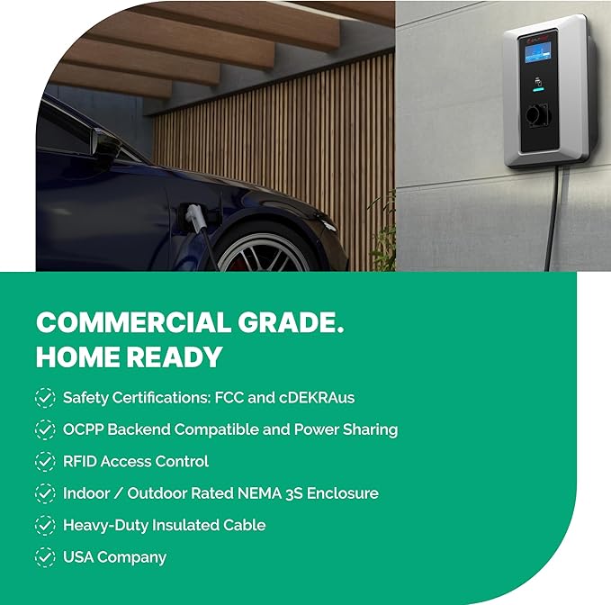 Splitvolt Level 2 Smart EV Charging Station - Connected, Adjustable 12kW, Display, Scheduling, RFID, NEMA 14-50, J1772, OCPP Compatible, Outdoor Rated, 23ft