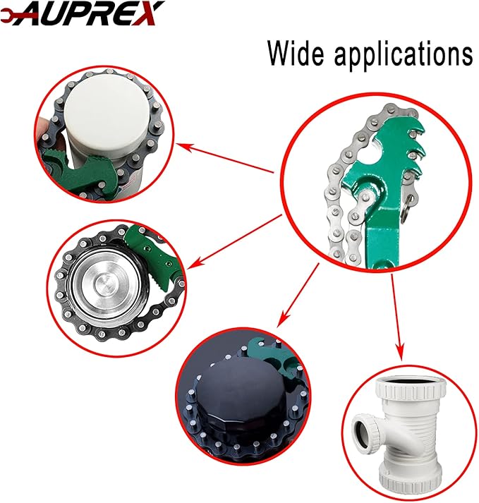 16 Inch Sturdy Adjustable Heavy Duty Ratcheting Chain Oil Filter Wrench Reversible Chain Style Pipe Fitter Wrench With Multi-Purpose Compatible With Max 8 Inch Diameter