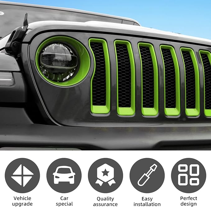 Grille Grill Insert+Headlight Turn Light Cover Compatible with 2018-2023 Jeep Wrangler JL JLU Sport/Sport S Only,Not for Sahara,Rubicon 4xe(Green)