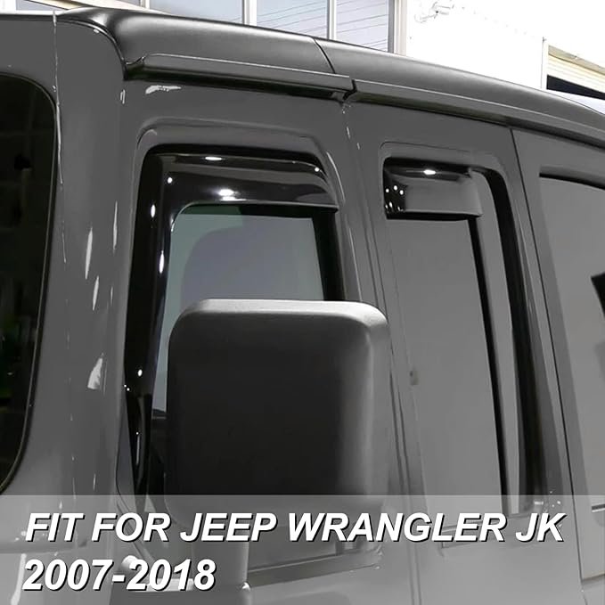 ZXMOTO Rain Guards Side Window Visor Vent Outside Mount, 4PCS Fits for Jeep Wrangler JK 2007-2018 4door