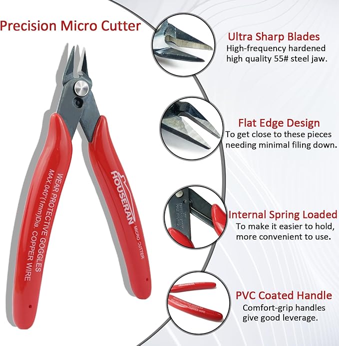 Small Wire Cutters, 2 PACK, 5 Inch Micro 170 Flush Cutter, Wire Cutters Spring Loaded Cutting Pliers, Side Cutters, Diagoanl Cutters for Jewelry Making, Models, Zip Ties Plastic Wire Snips