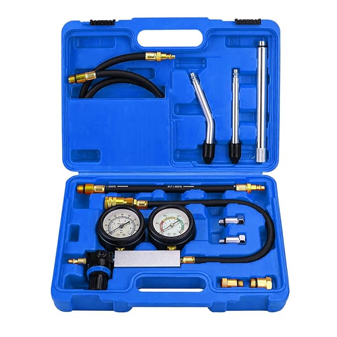 Dual Gauge Leakdown Detector Tool Set Cylinder Leak Down Tester Kit for Pressure Check & Leakage Rate Test Gasoline Engine Compression Leakdown Detector Leakage Test Set(Blue)
