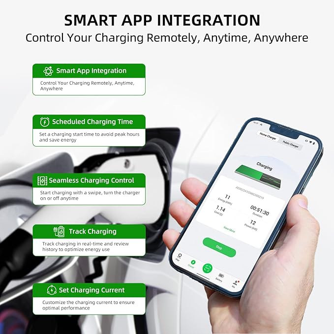 Level 2 EV Charger 40A 240V, 9.6kW Fast Charging with WiFi & APP Control, Plug-and-Play Portable EVSE, Adjustable Current & Delay Timer, 25FT Cable, NEMA 14-50 Plug, ETL Listed for All SAE J1772 EVs