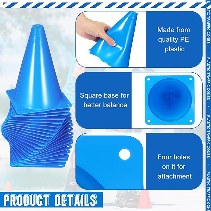 Syhood 30 Pack 7 Inch Plastic Traffic Cones Sports Training Agility Marker Mini Cones for Soccer, Skating, Football, Basketball, Indoor and Outdoor Games Sports Practice Equipment