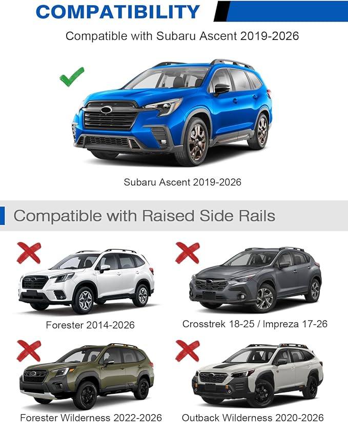 300lbs Roof Rack Cross Bars Compatible with Subaru Ascent 2019-2026,Heavy Duty Aluminum Lockable Roof Rails Crossbars Rooftop Luggage