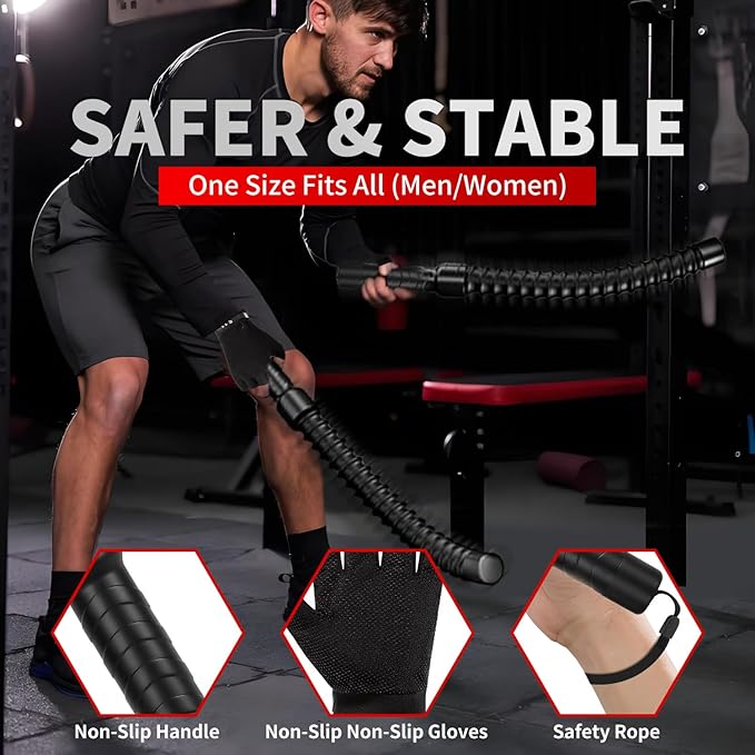 Ropeless Battle Ropes for Home Gym Workout, Lightweight Exercise Ropes for Fitness Beginners, Portable Cordless Training Equipment with Non-Slip Gloves