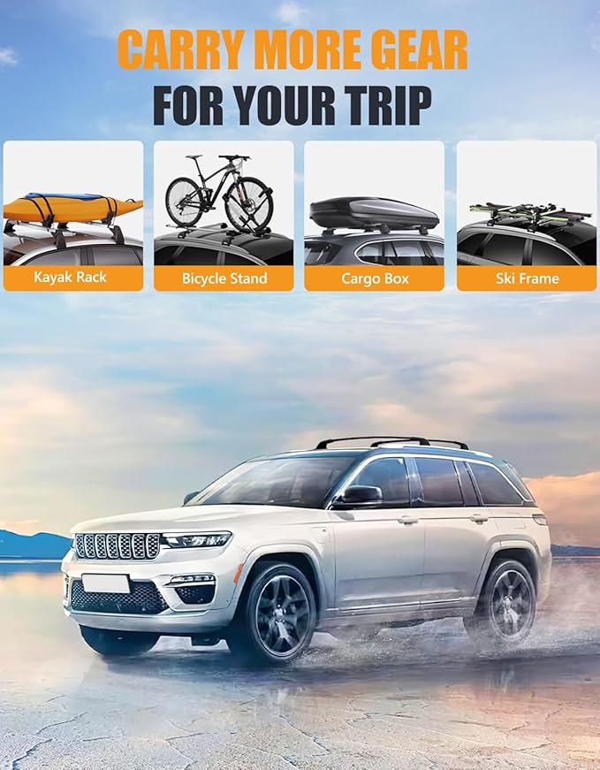 KINGGERI All Aluminum Roof Rack Cross Bars Compatible with Jeep Grand Cherokee L 2021-2026 and 2022-2026 Grand Cherokee WL. 260lb Lockable Heavy Duty Crossbars Rooftop Cargo Basket Luggage Kayak