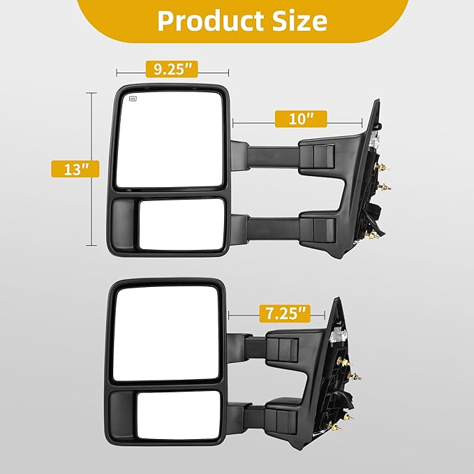 DWVO Towing Mirrors for 1999-2007 Ford F-250 F-350 F-450 F-550 Super Duty Trucks | LED Turn Signal Power Adjustable Heated Telescoping Chrome Finish