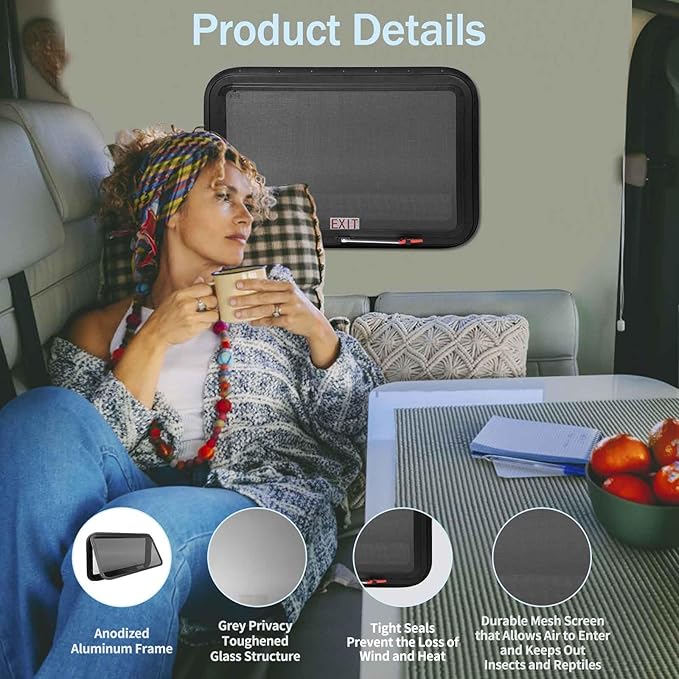 RV Window | 36" W x 22" H | RV Exit Window | Tempered Glass &Trim Set | DOT Certification Qualified