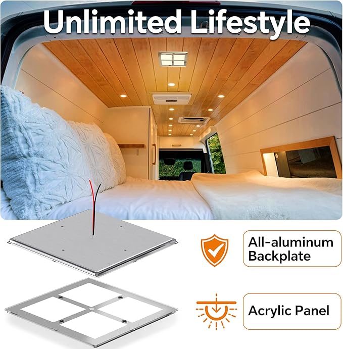 RV 12V LED Ceiling Dome Light with Switch, Square 8-1/2" Fixture, Dimmable 1080LM Lights with Acrylic Shade for RV Trailer Camper Boat Interior Lighting, Surface Mount (5000K Cool White)