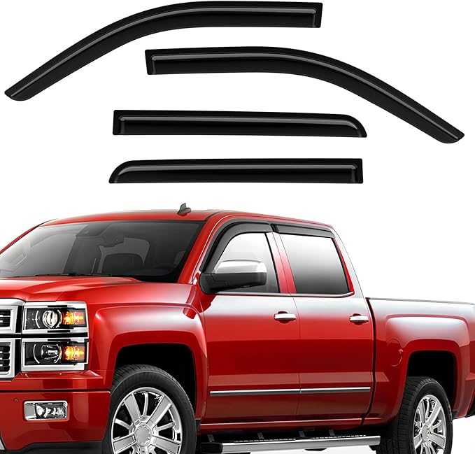Rain Guards Fit for Chevy Silverado/GMC Sierra 1500 Crew Cab 2014 2015 2016 2017 2018, Extra Durable Tape-on Side Window Deflectors, Wind Deflectors Rain Guard Black - 4 PCS