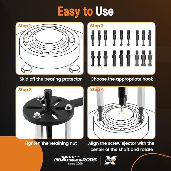 maXpeedingrods 21 in1 Bearing Puller Kit, Bearing Removal Tool, Bearing Separator Set, Bearing Disassembly Gear Puller w/ 3-jaw Hooks and 6 Sizes Red Steel Inner Hole Extractor