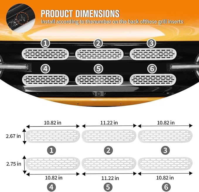 Jimen Compatible with Ford Bronco 2021-2023, 6PCS Front Grille Inserts Mesh Grill Cover Exterior Trim Accessories (White)