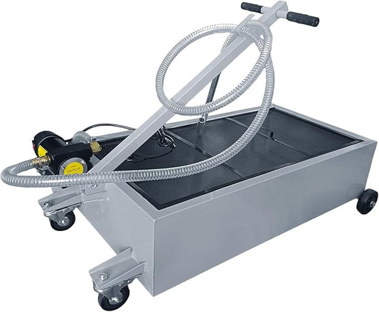 20 Gallon Oil Drain Pan, Low Profile Oil Pans for Changing Oil, w/Electric Pump, T-Handle and J-Hook Makes Drain Easier, Ideal for Car, Truck, Gray