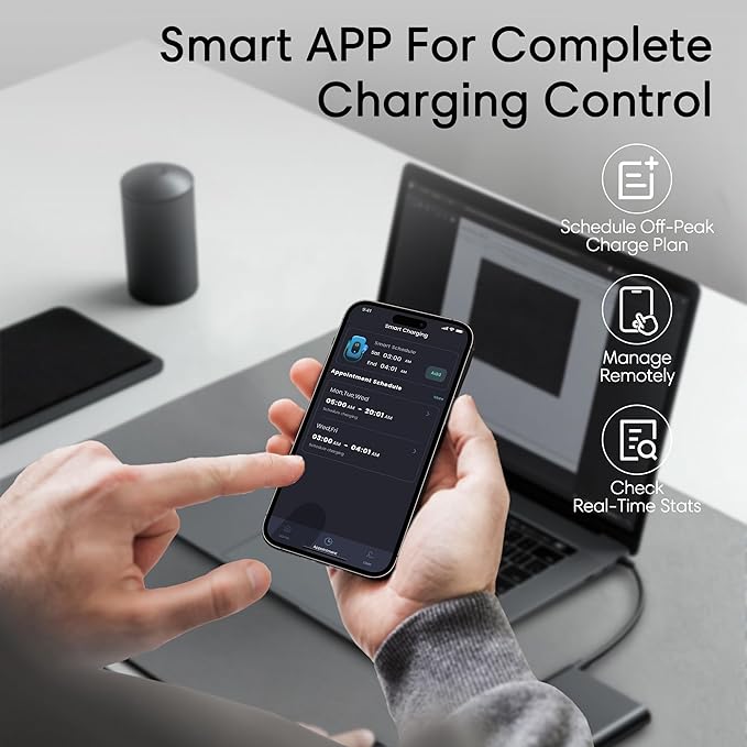 Level 2 EV Charger 40 Amp - 9.6kW Smart WiFi EV Chargers for Home Level 2 240v NEMA 14-50 Plug- Outdoor, Indoor 25'Cable,Electric Car Charger - J1772 Connector - ETL Certified