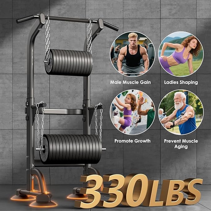 Multi-Functional Power Tower for Home Gym: Adjustable Pull Up & Dip Station with 400 LBS Capacity, Space Saving Strength Training Equipment for Men and Women