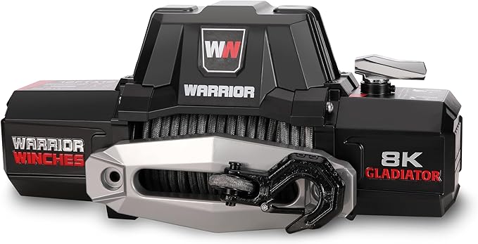 Warrior Winches Gladiator 8000lbs 12v Electric Winch with Wired/Wireless Remote with Synthetic Rope, for Truck, Boat Trailer, Jeeps, SUVs, 4x4, Trailer Winch, with Hawse Fairlead, IP68 Waterproof