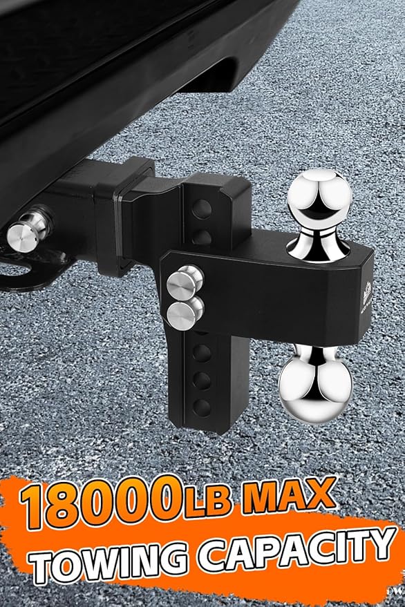 METOWARE Adjustable Trailer Hitch - Aluminum Tow Hitch Fits 2.5-Inch Receiver - Heavy Duty Drop Hitch with 6-Inch Drop/Rise for Truck (18,000 LBS GTW), Double Stainless Steel Locks & Hitch Pin (Black)