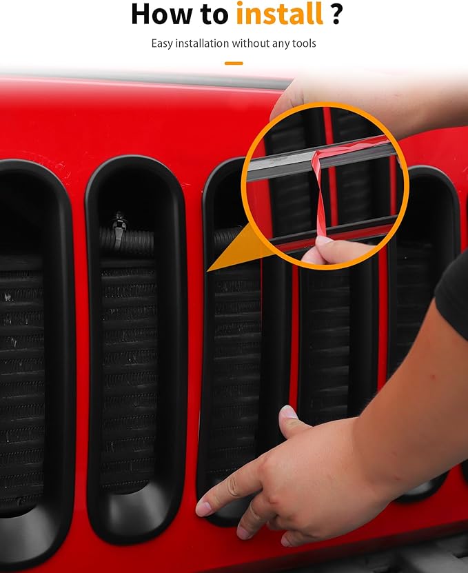 Hoolcar Grill Inserts Front Grille Mesh Cover Guard for Jeep Wrangler JK 2007-2017 Clip-on Grille Exterior Accessories, Matte Black