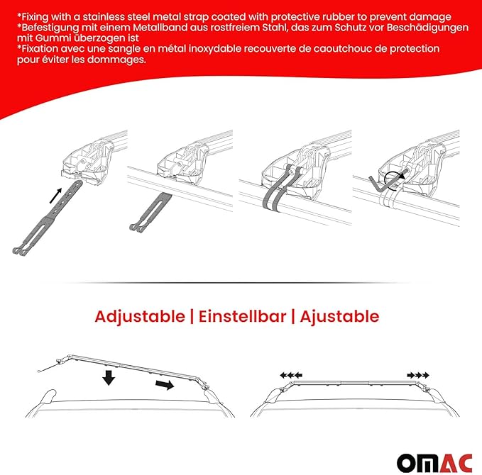 OMAC Roof Rack Cross Bars for Ford Ranger 2011-2024 Heavy Duty Telescopic 220Lbs Aluminium Silver 2Pcs fits Cargo Carriers Kayak Canoe Bike Snowboard