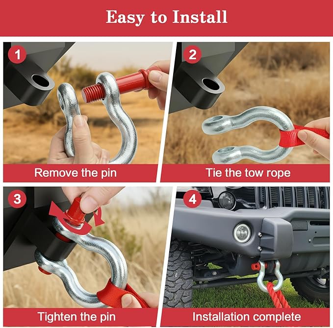 4 Pack 1" Anchor Shackle, D Ring Anchor Shackles Alloy Steel, Load Limit 8.5 Tons (17,000 lbs) with Alloy Screw Pin, Heavy Duty Clevis Bow Shackle for Towing, Rigging, Vehicle Recovery