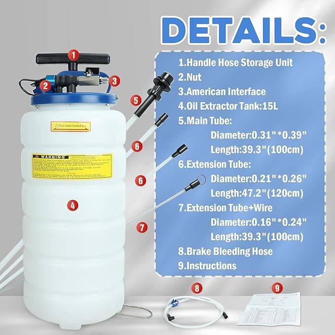 EASYBERG Pneumatic/Manual 15L Oil Extractor Oil Changer Vacuum Fluid Petrol Fuel Extractor Automotive Oil Extractor Pump Manual Fluid Extractor Pump Tank Remover