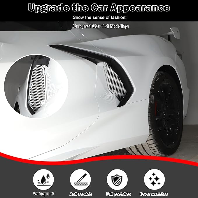 for Corvette C8 Side Intake Mesh Grilles Insert Set,Stainless Driver and Right Passenger Side Radiator Air Intake Vent Guards for Corvette C8 Stingray Z51 2020-2025 Accessories (Silver)