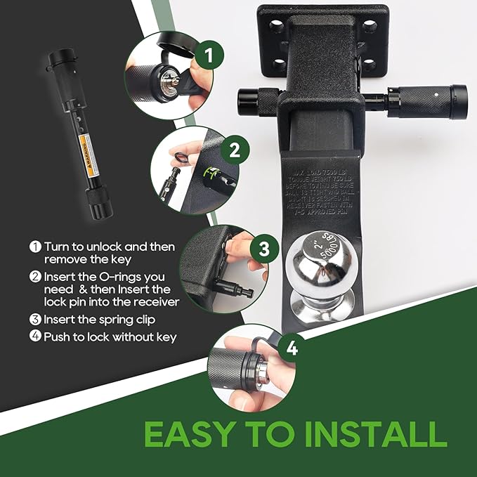 RVGUARD Trailer Hitch Lock 5/8" Dia. for Class III IV 2"& 2-1/2" Receiver, Anti-Theft Steel Locking Hitch Pin with 2 Keys for Towing Trailer/Truck/Bike Rack, 2 Pack