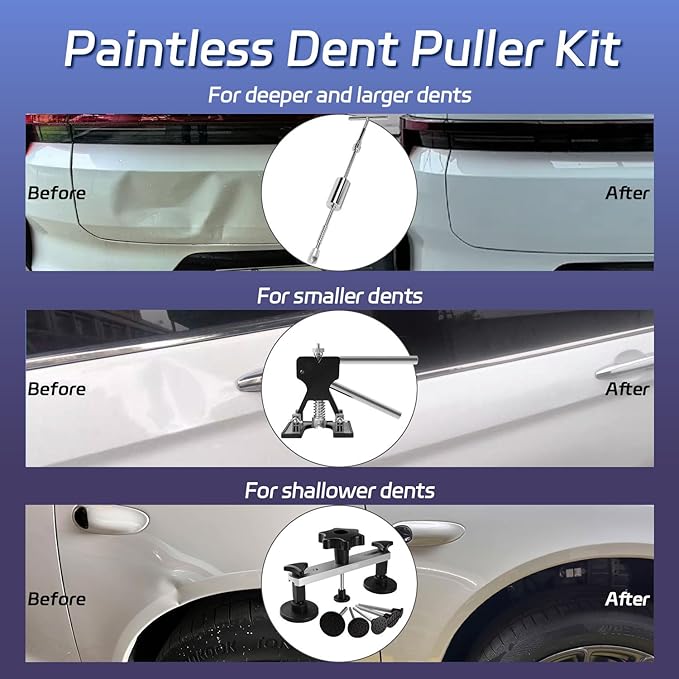 VEXTRO Dent Puller Kit, Paintless Dent Repair Tools with Dent Lifter, Bridge Puller, Slide Hammer T-Bar, PDR Car Dent Removal Kit with Glue Gun and Tabs for Auto Body Hail Damage