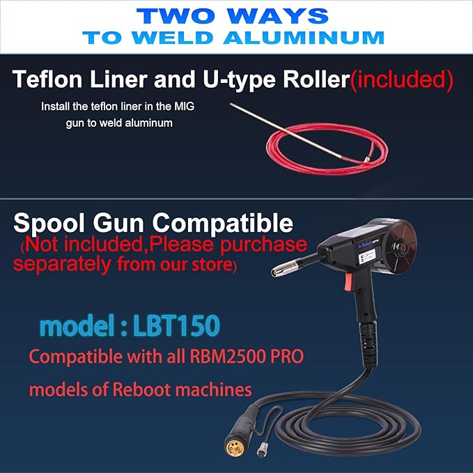 Reboot 250Amp MIG Welder 120V /240V RBM2500 PRO, 8-in-1 Multiprocess Welding Machine with Dual Aluminum Welding Modes, Gas MIG/Gasless MIG/MAG/Lift TIG/Stick/Spot/Spool Gun Compatible