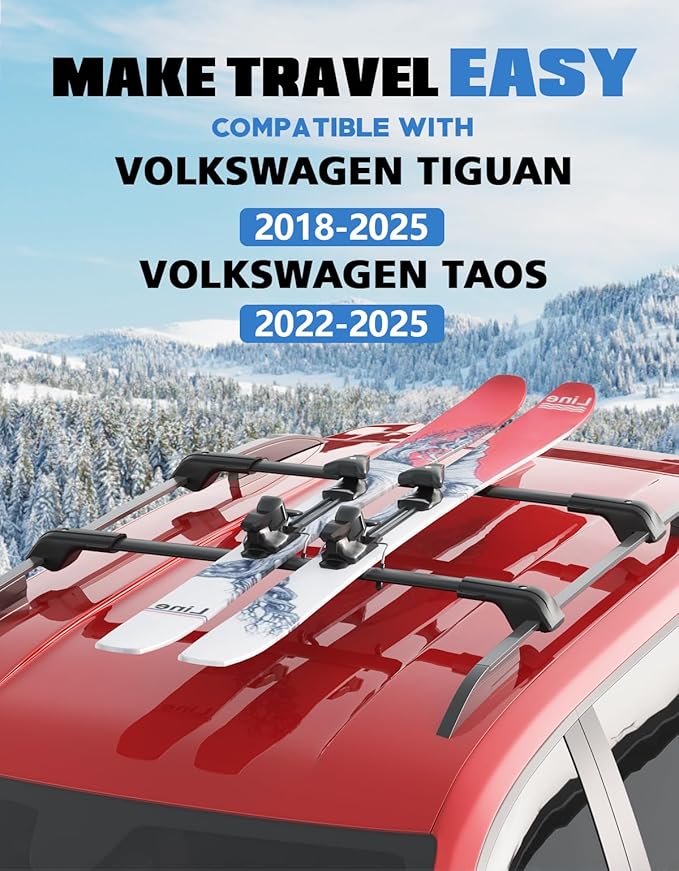 FengYu 330lbs Roof Rack Cross Bars Compatible with Volkswagen VW Tiguan 2018-2025 (Not for Limited) & Taos 2022-2025, Aluminum Lockable Roof Rails Crossbars Rooftop Cargo Bars Luggage Carrier