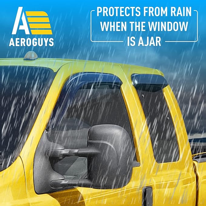 Extra Durable Window Deflectors Tape-On Visors Rain Guards Fit for Ford F250/350 Super Duty 1999-2016 SuperCab, Sun Visors, Wind Vent for Shades, Exterior Car Accessories - 4pcs. AG0057