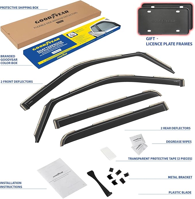 Goodyear Shatterproof in-Channel Window Deflectors for Ford F150 Raptor 2017-2020 SuperCrew, Rain Guards, Window Visors for Cars, Vent Deflector, Car Accessories, 4 pcs - GY007732