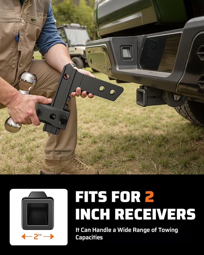 Ehaho Adjustable Trailer Hitch, Drop Hitch 2 Inch Receiver with Shackle 6 Inch Drop/Rise for Truck 12,500 LBS GTW,Weatherproof Anti-Theft Locking Hitch Pins