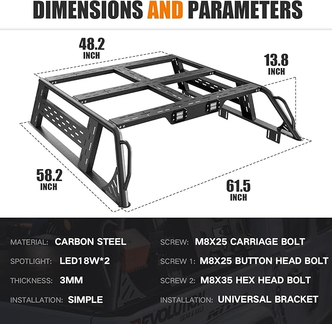 Full Size Truck Bed Rack, Compatible with F150 1992-2024, Roof Top Tent Mount