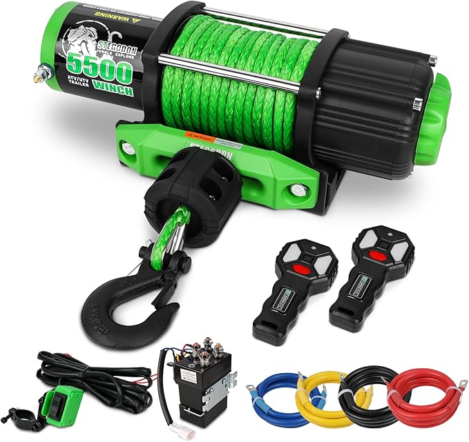 5500 Winch 12V Electric ATV/UTV Winch with Synthetic Rope,2pcs Wireless Remote and Winch Stopper for Towing Jeep Off-Road SUV Truck Car Trailer Boat
