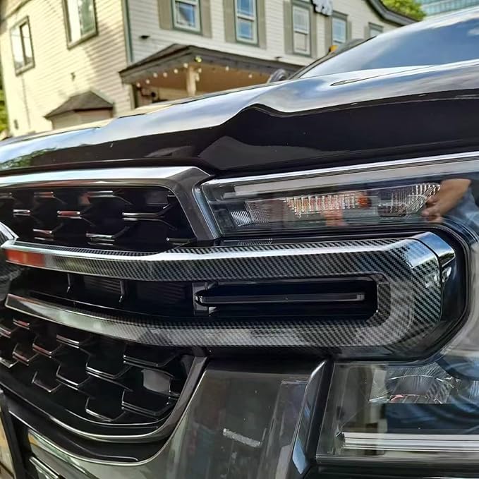 HIGH FLYING 2024 2025 for Ford Ranger Wildtrack Car Exterior Accessories Front Middle Grille Insert Bumper Overlay ABS 4pcs Carbon Style