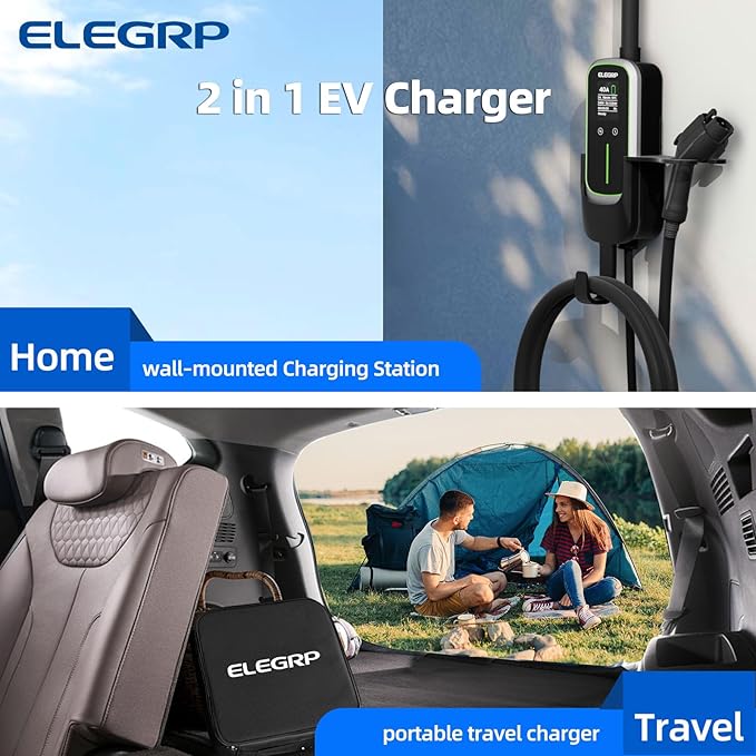 ELEGRP Level 2 EV Charger 40 Amp, Home & Portable Electric Car Charging Station with 16FT J1772 Charger and NEMA 14-50 Plug, 9.6kW for BEVs & PHEVs, ETL Certified PBE & LCR Tech