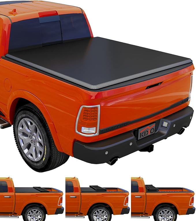 Kikito Vinyl Soft Quad-Fold Truck Bed Tonneau Cover for 2009-2025 Ram 1500 with 5.7ft (67.4in) Bed w/o Rambox