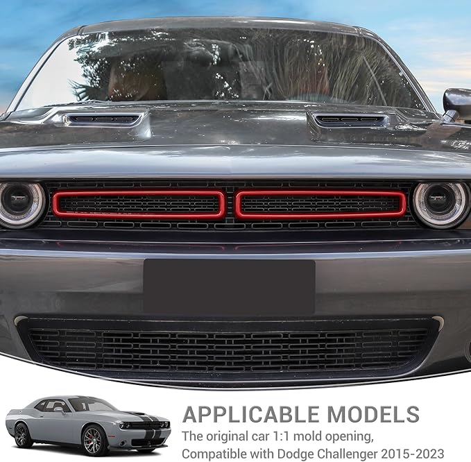 for Challenger Front Grill Mesh Grille Inserts Trim Cover Red Compatible with Dodge Challenger 2015-2023 Red Exterior Accessories 2pcs