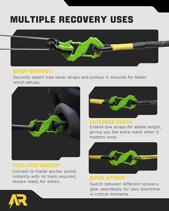 3/8" S Tow Hook, G80 Steel Quick Winch Shackle 33,000Lbs Break Strength, Heavy Duty Off-Road Recovery Connect Hook for SUV, Truck, Trailer & Towing Applications, Green