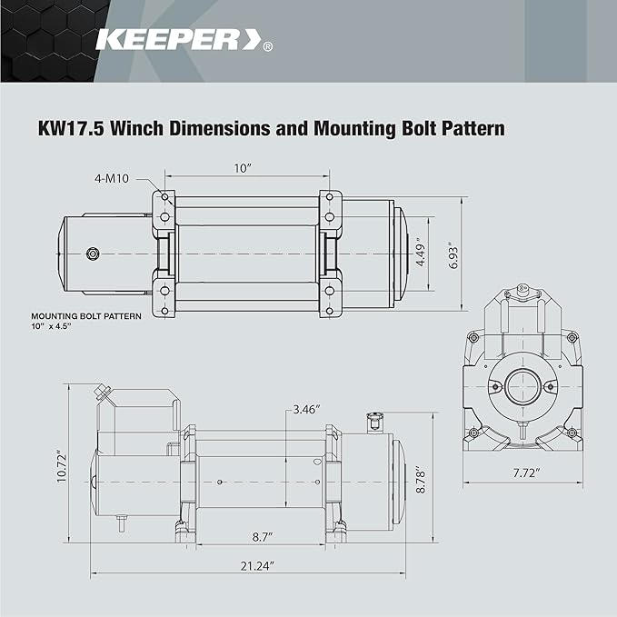 KEEPER KW 17.5 Electric Winch 17,500 lb 12V DC with Wireless Remote, Heavy-Duty Single Line Pull for Trucks, Jeeps, and SUVs, High-Performance Recovery Winch with Weather-Resistant Steel Cable
