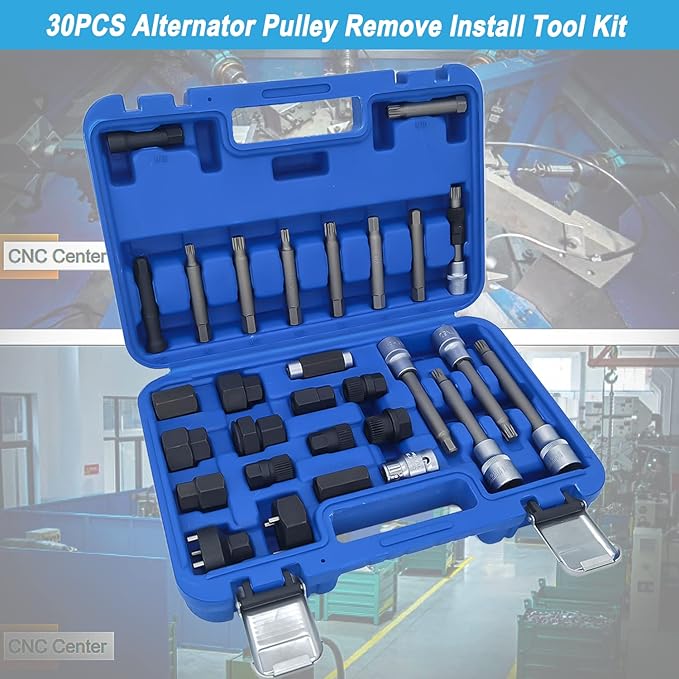 30PCS Alternator Pulley Removal and Installation Tool Kit, Clutch Freewheel Removal Socket Bit Set, Compatible with Audi BMW Ford GM Mercedes Porsche Volvo Skoda VW and More Vehicle
