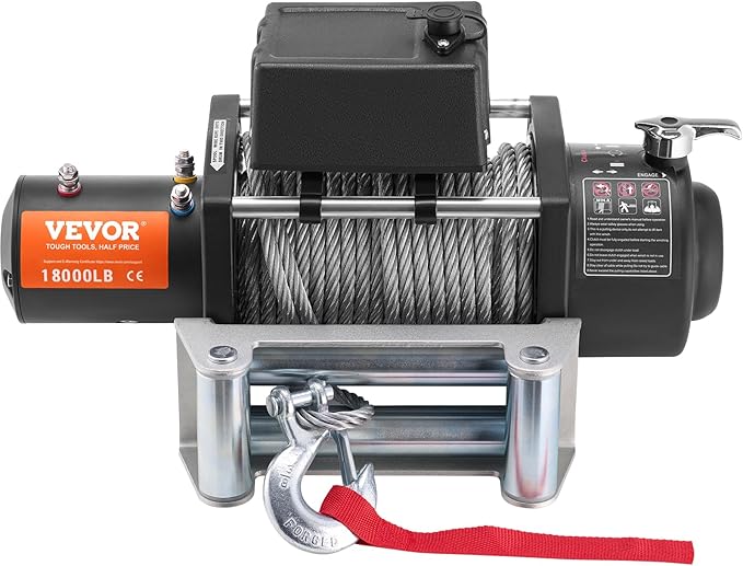 VEVOR Electric Winch, 18,000 lb Truck Trailer Jeep Winch, 12V DC 7/16 in x 85 ft Steel Cable Roller Fairlead Wireless & Wired Remote Control, IP55 Waterproof Towing for Off Road SUV Jeep Truck Trailer